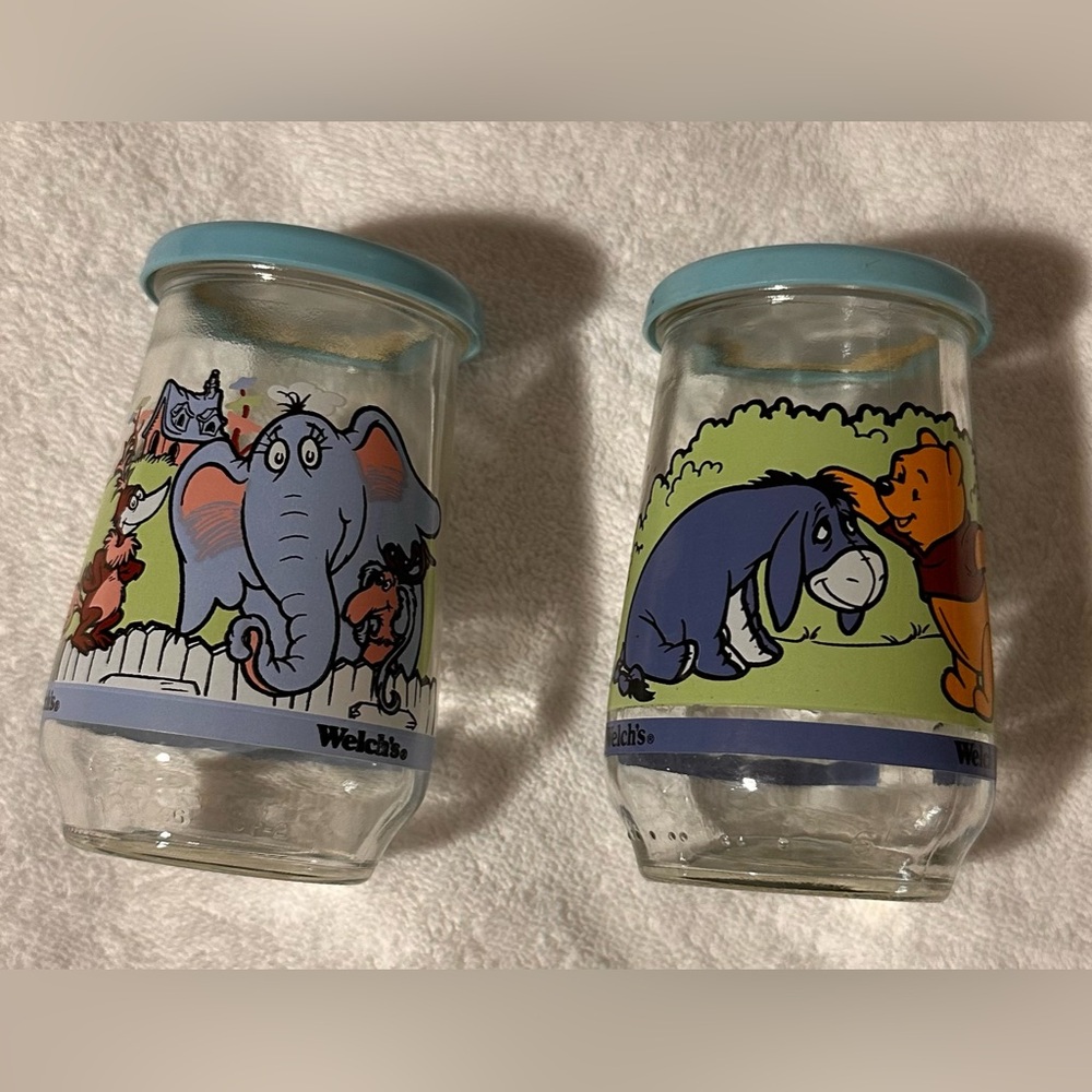 Vintage Welch’s jelly jars with lids Eeyore Winnie Pooh Horton Hears A Who 1990s